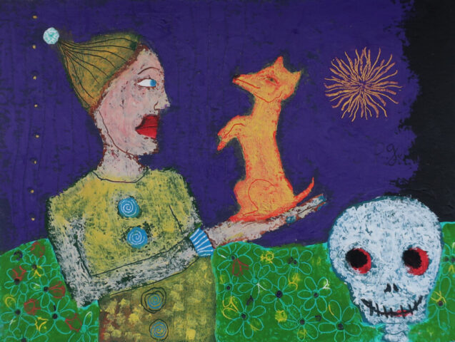 « Le petit psychopompe safran » - papier, 13,5x18cm - 2026 patrick gourgouillat - « Le petit psychopompe safran » - papier, 13,5x18cm - 2026
