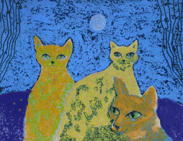 « Les trois chats jaunes » - papier, 13,5x18cm - 2026 patrick gourgouillat - « Les trois chats jaunes » - papier, 13,5x18cm - 2026