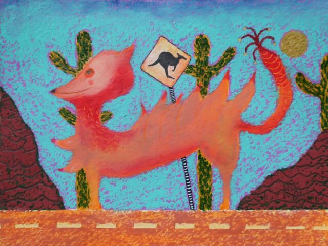 « La Dingotte Sacrée à Queue Magnifique » - papier, 13,5x18cm - 2026 patrick gourgouillat - « La Dingotte Sacrée à Queue Magnifique » - papier, 13,5x18cm - 2026