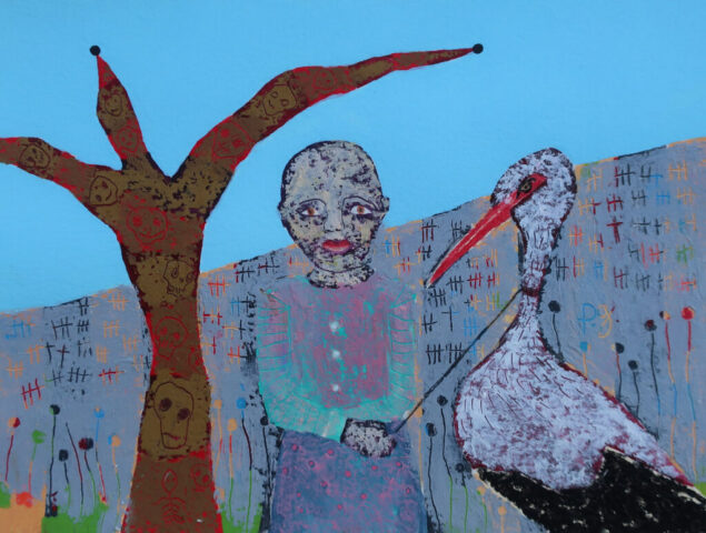 « Viviana et la Cigogne Rétive » - papier, 13,5x18cm - 2026 patrick gourgouillat - « Viviana et la Cigogne Rétive » - papier, 13,5x18cm - 2026