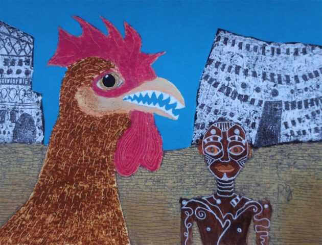 « La poule aux dents » - papier, 13,5x18cm - 2026 patrick gourgouillat - « La poule aux dents » - papier, 13,5x18cm - 2026